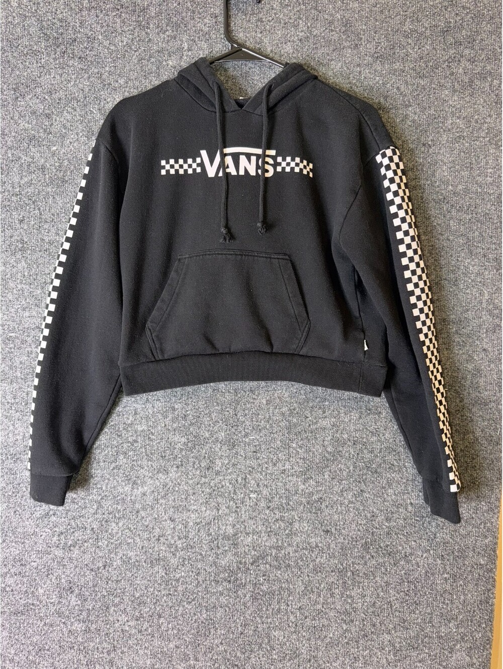 Vans Womens Cropped Hoodie Sweatshirt Size Extra Small XS Black Checkerboard